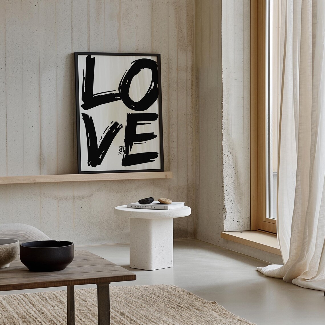 Black and White Love You Retro Art Print - Image 4