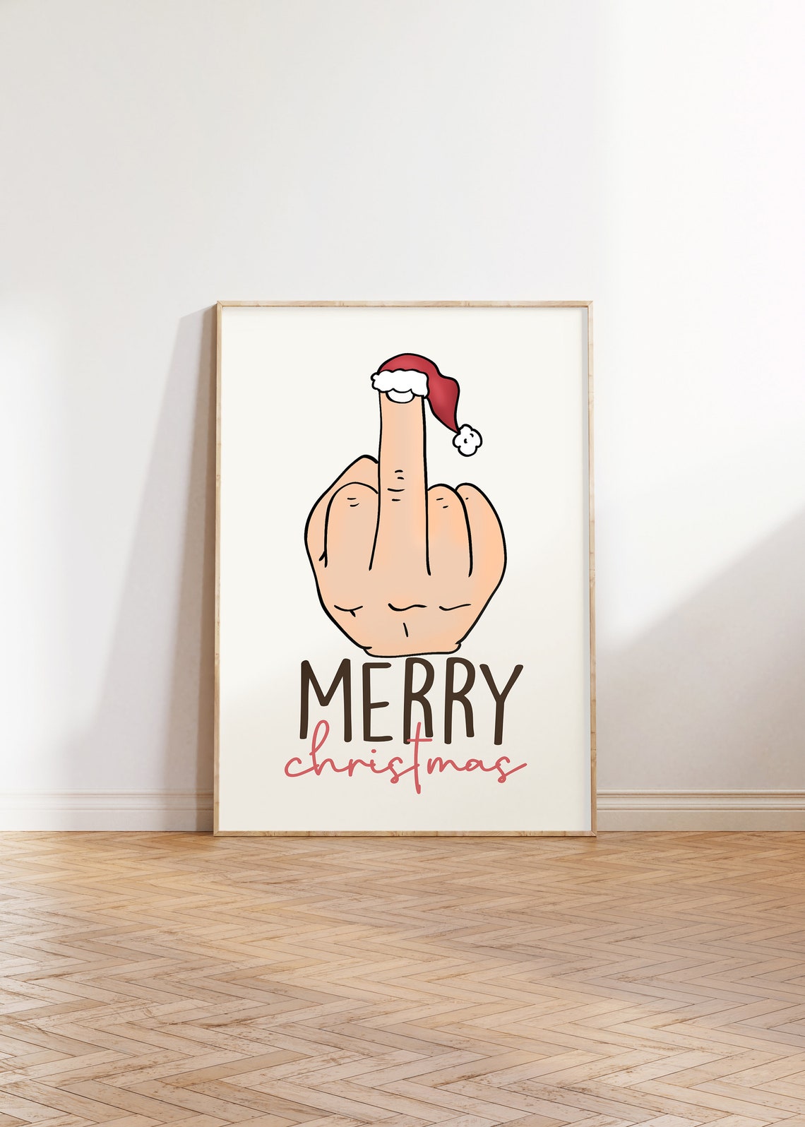 Merry Christmas Middle Finger Santa Hat Sarcastic Holiday Poster - Image 3