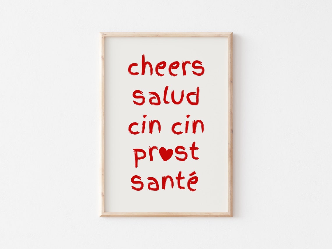Cheers Salud Cin Cin Prost Sante Red Kitchen Bar Cart Poster - Image 4