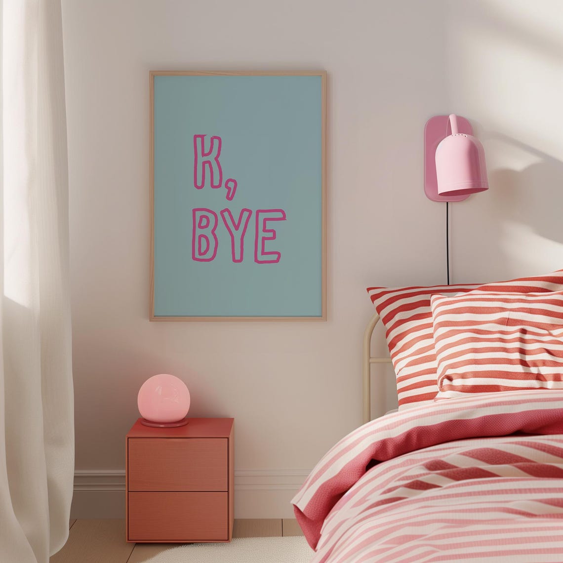 K Bye Pink Neon Sassy Office Quote Poster on Teal Background - Image 5