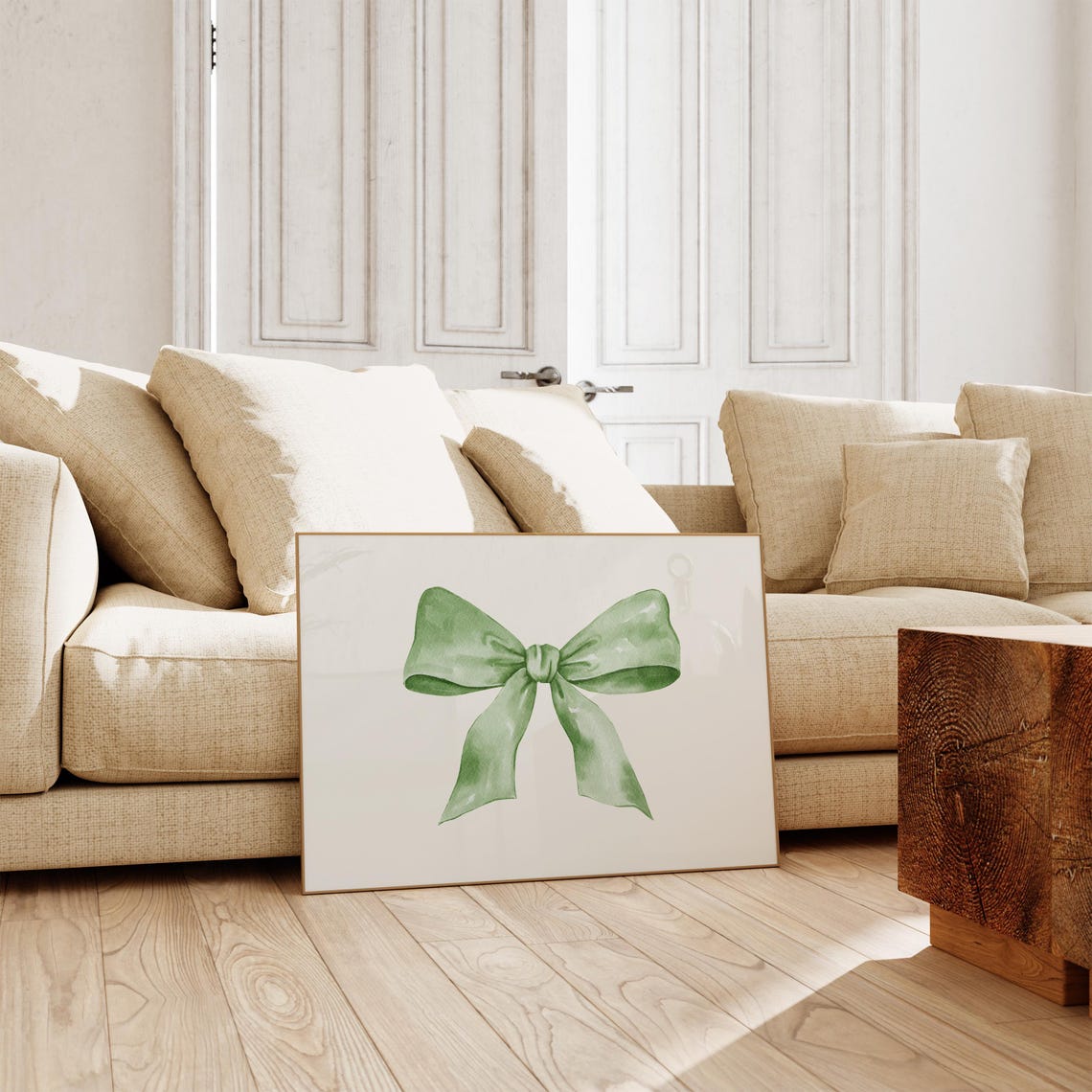 Green Bow Print Coquette Wall Decor Preppy Room Decor Trendy Horizontal Wall Art Balletcore Wall Art Soft Girl Era - Image 4