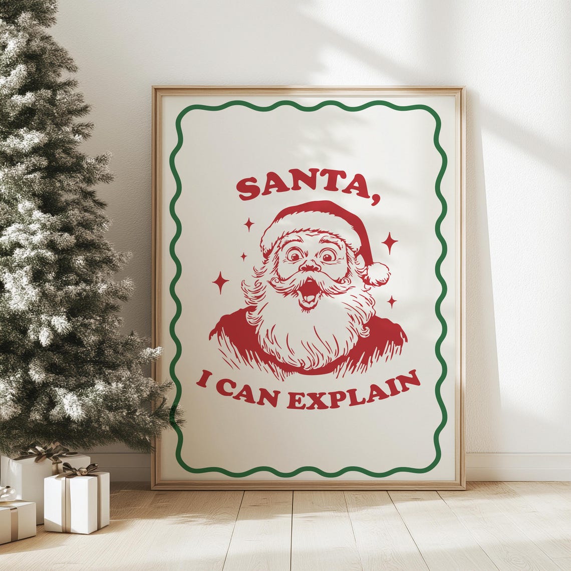 Santa I Can Explain Vintage Red Santa Funny Christmas Art Print - Image 2