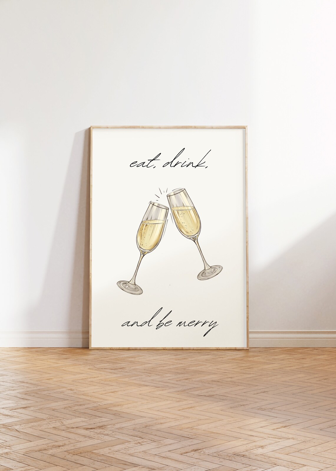 Eat Drink And Be Merry Clinking Champagne Flutes Minimal Christmas Poster - Image 2