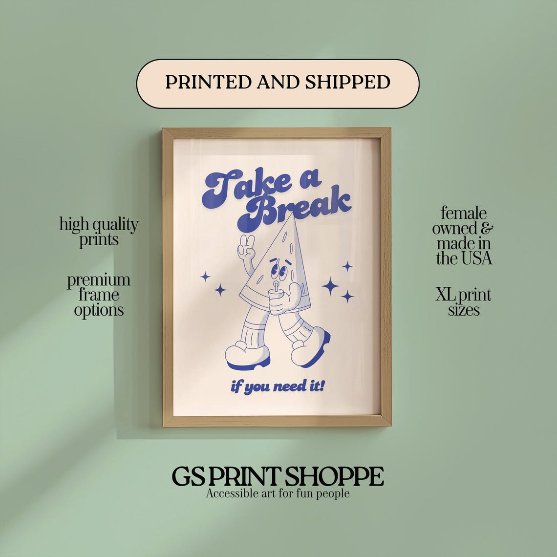 Take A Break Retro Watermelon Mascot Rest Self Care Quote Poster