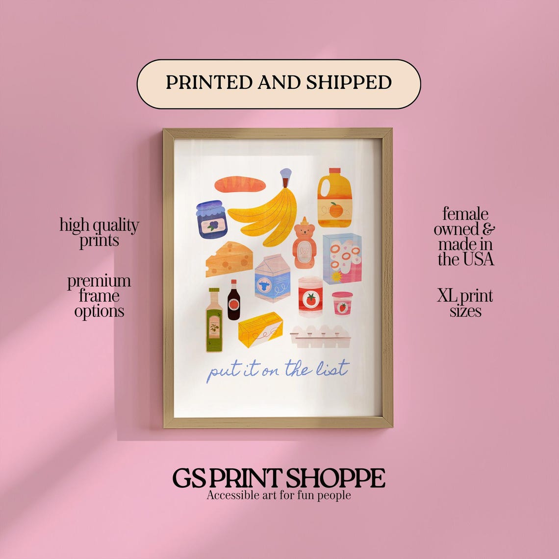 Put It On The List Grocery Shopping Kitchen Watercolor Art Print