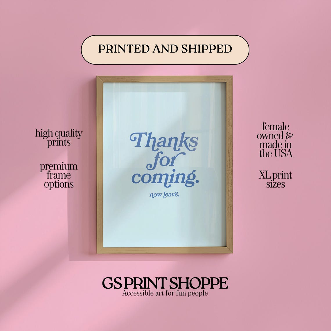 Thanks For Coming Now Leave Soft Blue Script Funny Quote Poster