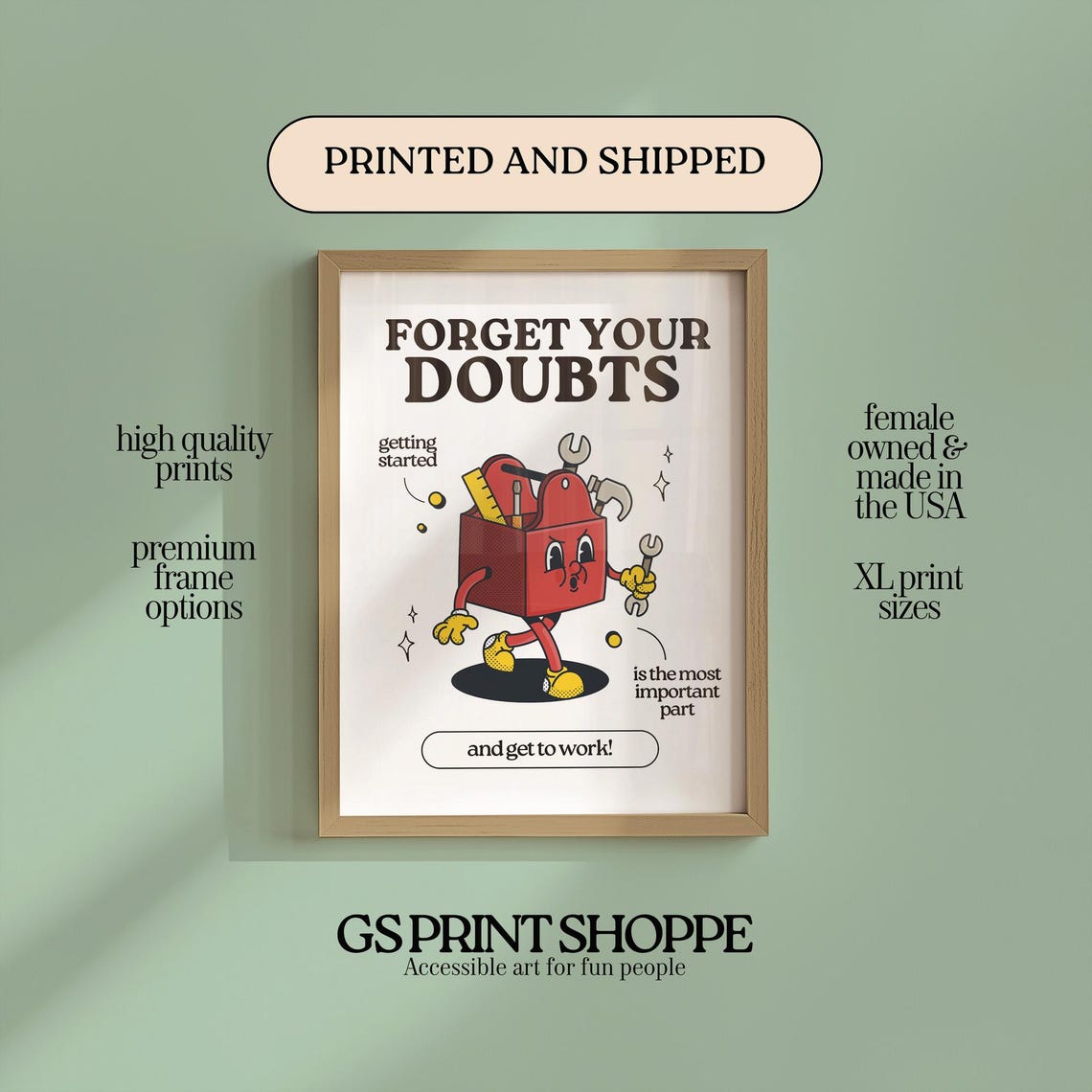Forget Your Doubts Red Toolbox Character Motivation Quote Poster
