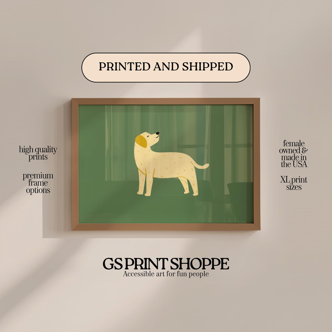 Yellow Labrador Retriever Illustration Sage Green Background Dog Poster