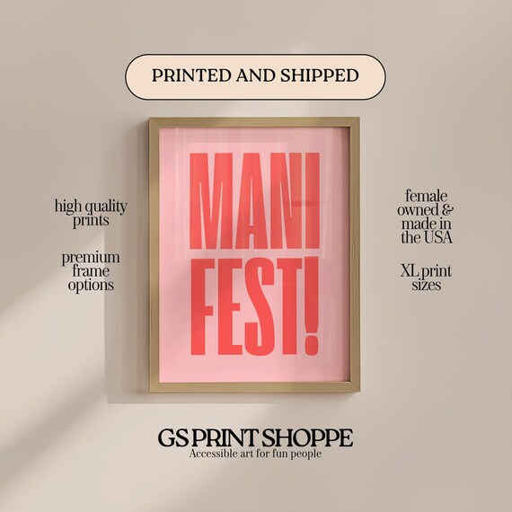 Manifest Pink Bold Oversized Typography Modern Positive Quote Poster