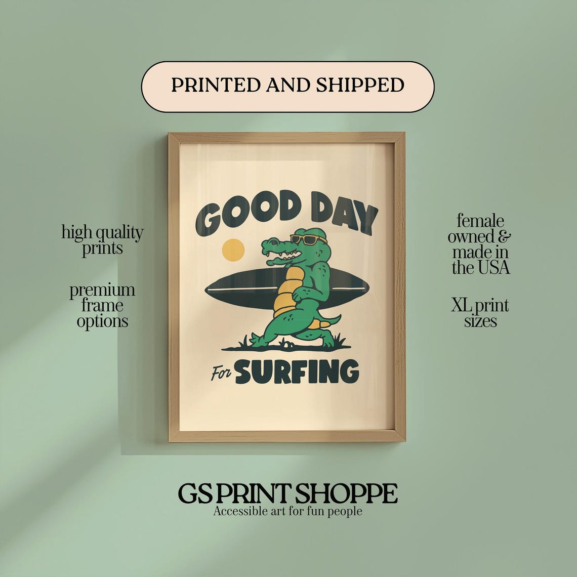 Good Day For Surfing Cool Alligator Surfer Retro Beach Art Poster