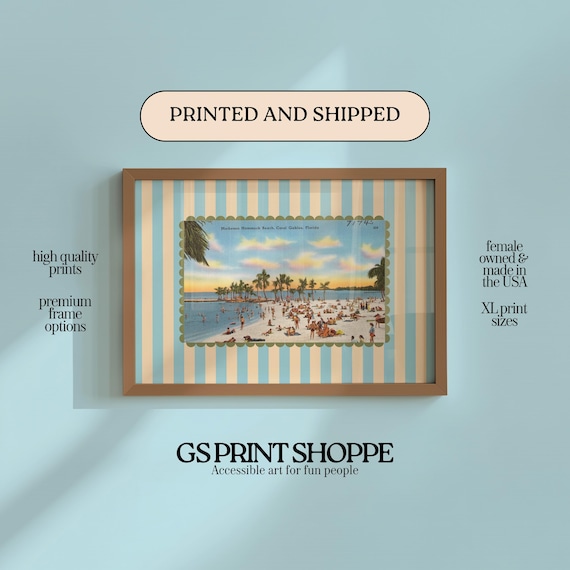 Coral Gables Beach Vintage Horizontal Art Print
