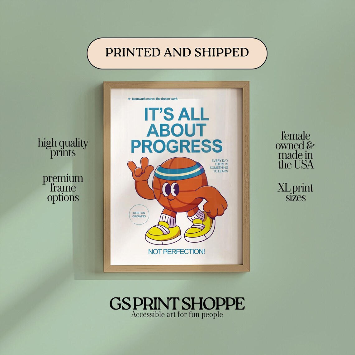 It's All About Progress Not Perfection Basketball Motivational Print