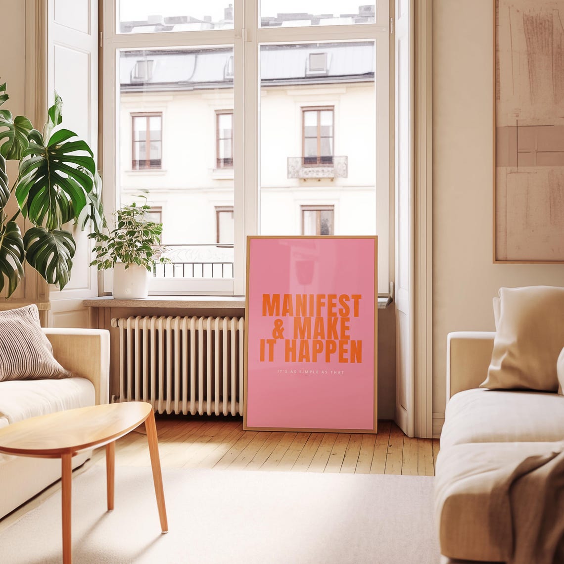 Manifest And Make It Happen Pink Orange Bold Motivational Poster
