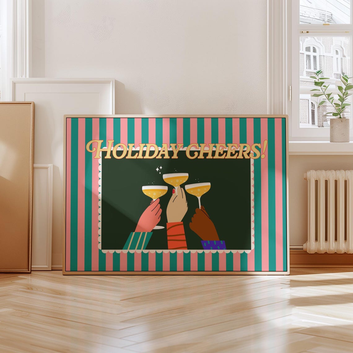 Holiday Cheers Champagne Toast Retro Party Poster Colorful Striped - Image 2