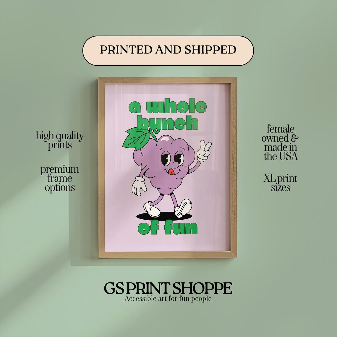 A Whole Bunch Of Fun Cute Grape Cartoon Character Pink Art Poster