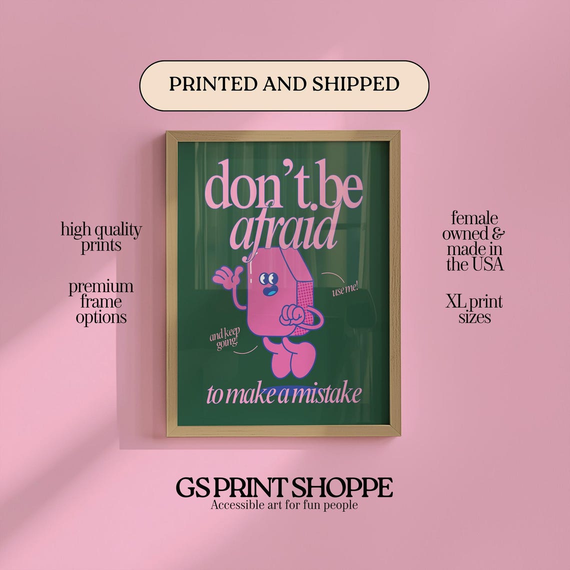 Do Not Be Afraid To Make a Mistake Pink Pencil Motivational Poster