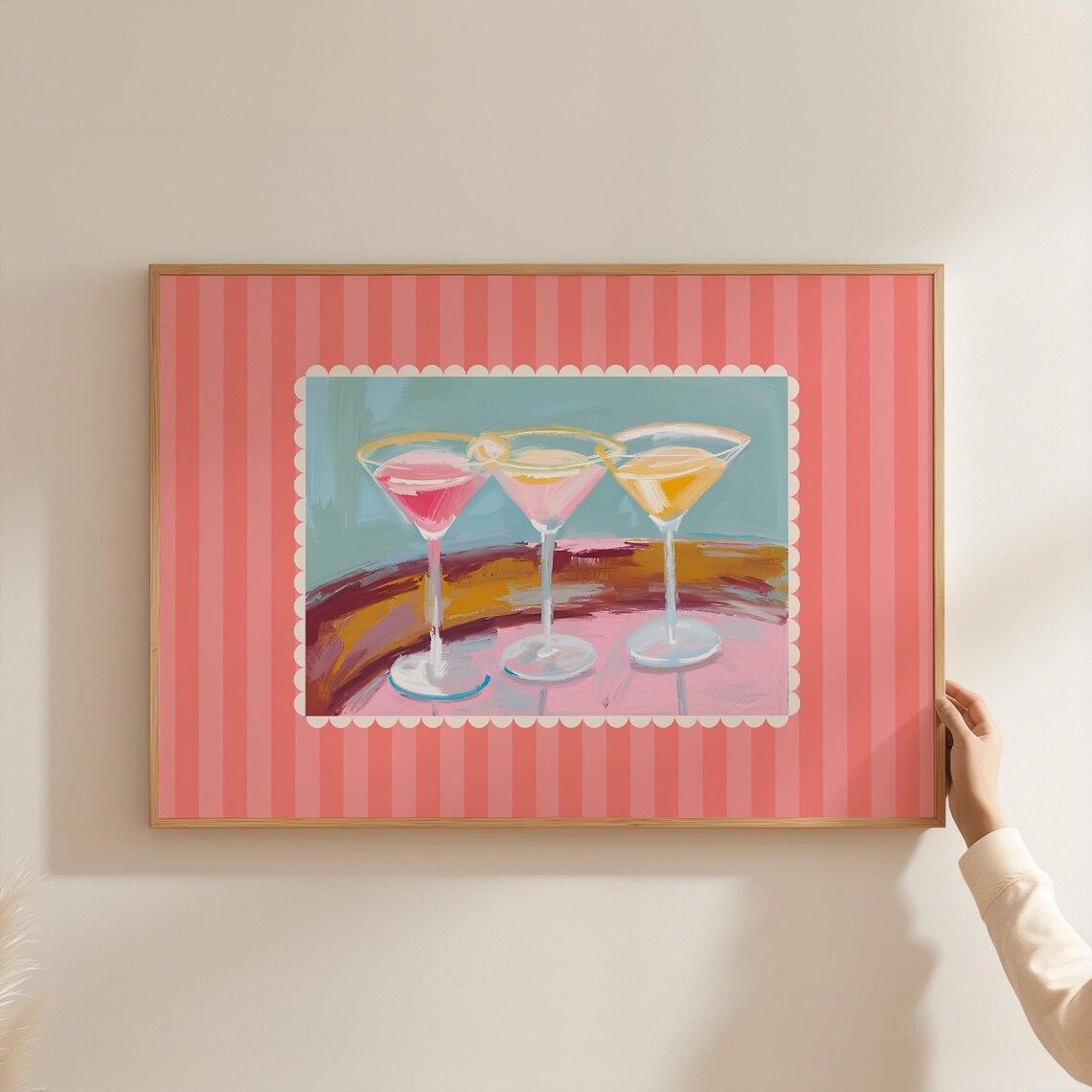 Three Martini Glasses Pink Cocktail Party Watercolor Bar Cart Poster - Image 2