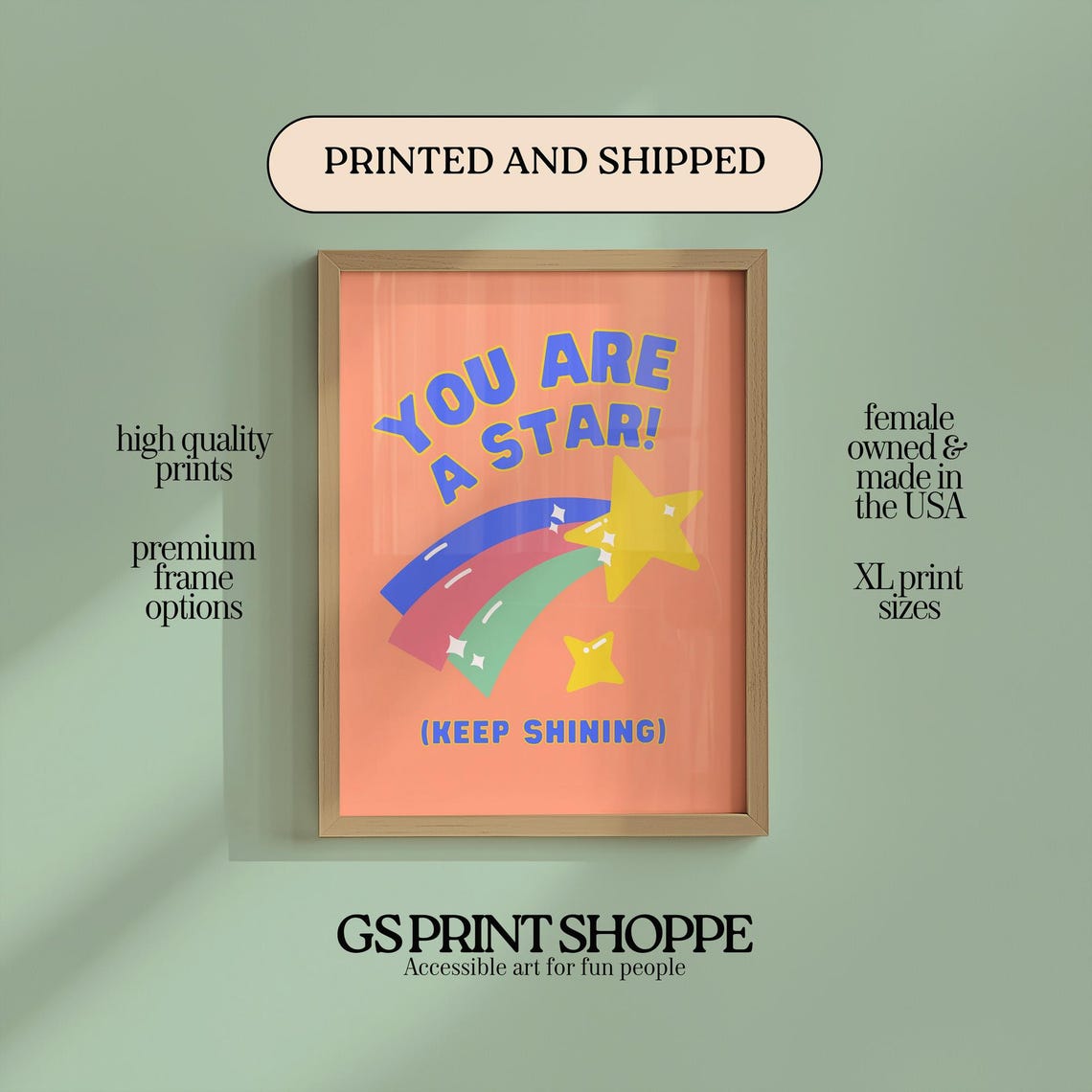 You Are A Star Keep Shining Bold Rainbow Shooting Stars Quote Poster