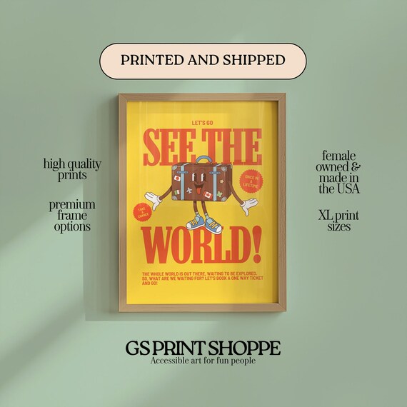 Lets Go See The World Retro Suitcase Vintage Travel Quote Poster