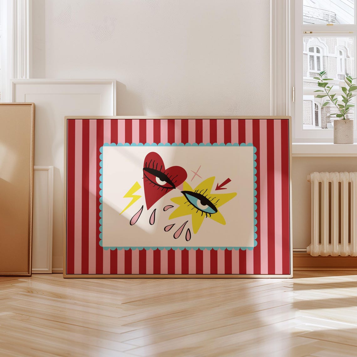 Pop Art Heart Eye Starburst Maximalist Red Striped Fun Poster