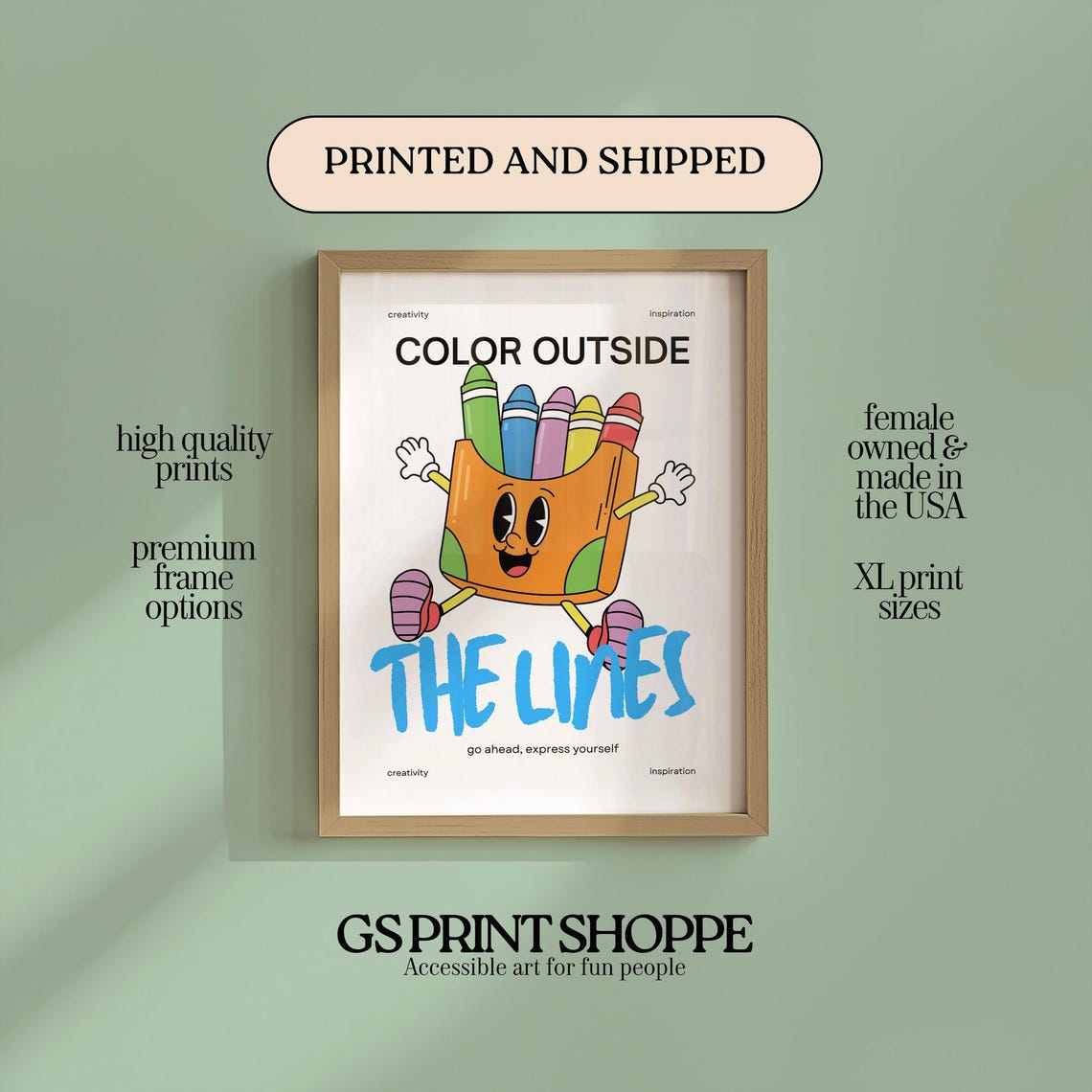 Color Outside The Lines Poster Retro Cartoon Crayon Nursery Quote