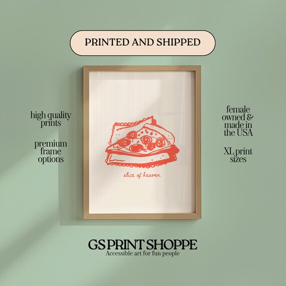 Slice of Heaven Red Pizza Slice Retro Kitchen Pizzeria Poster