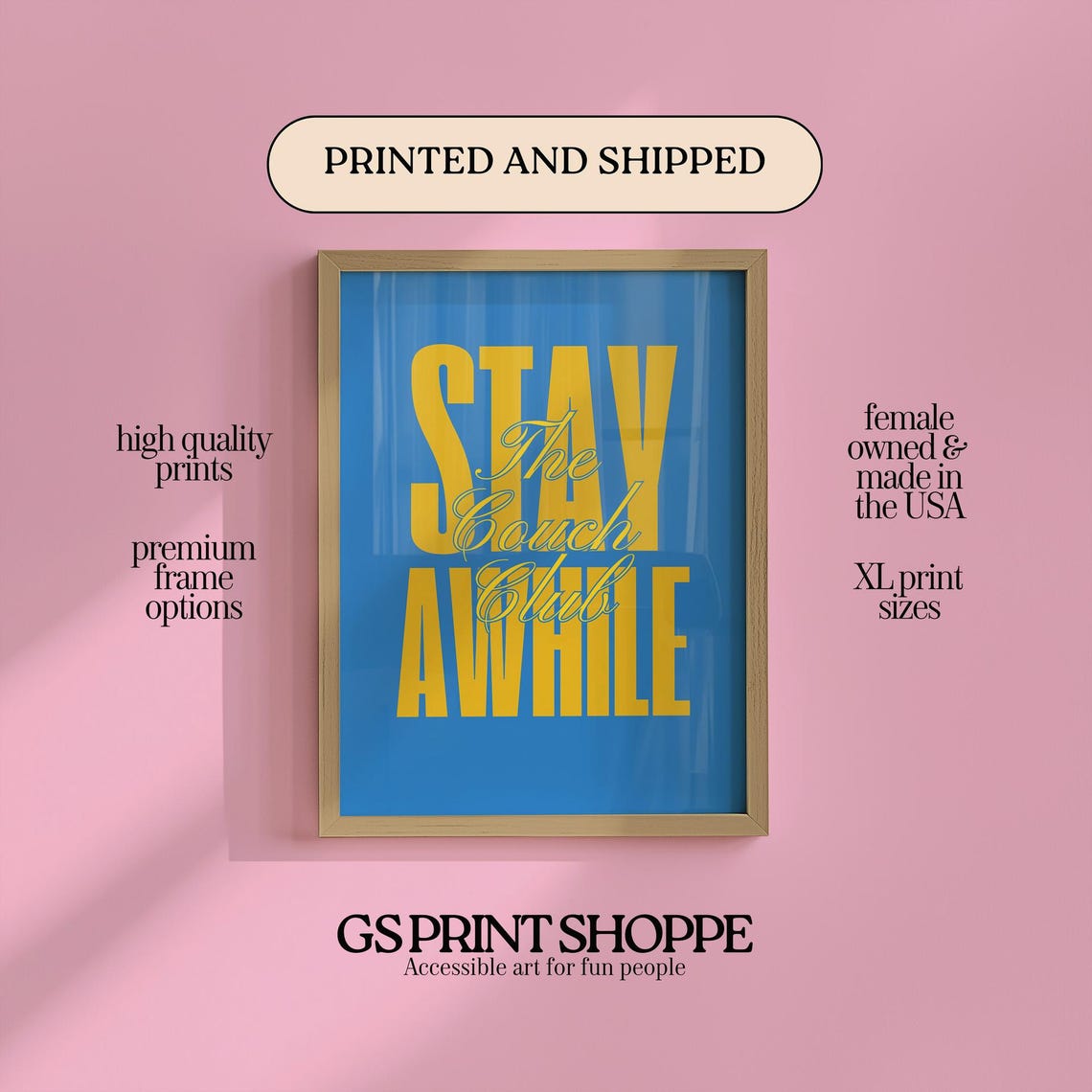 Stay Awhile The Couch Club Blue Funny Retro Typography Poster