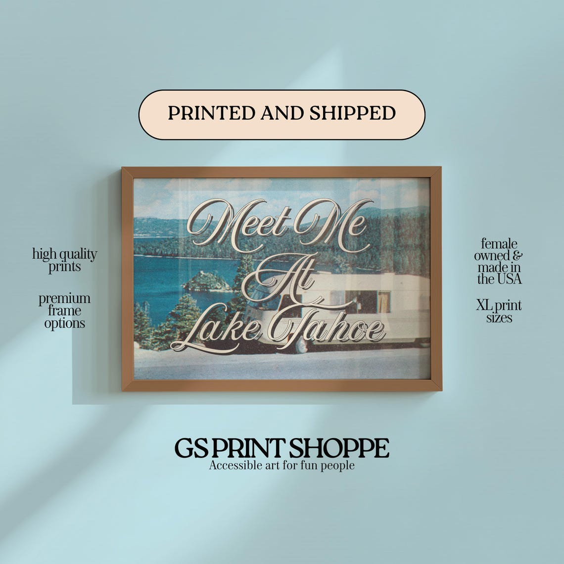 Meet Me At Lake Tahoe Retro Script Vintage Camper Travel Poster