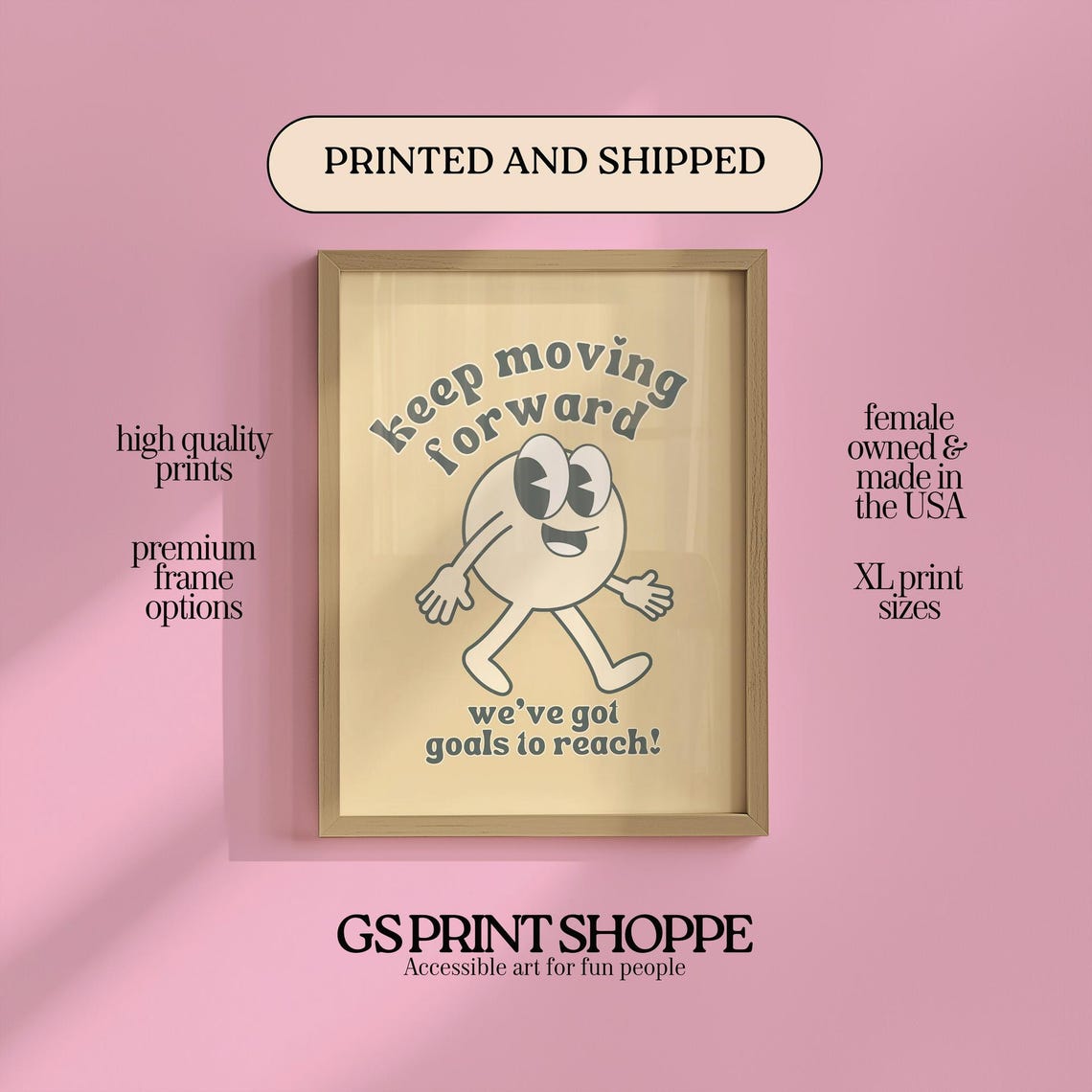 Keep Moving Forward Retro Walking Character Goals Quote Art Poster