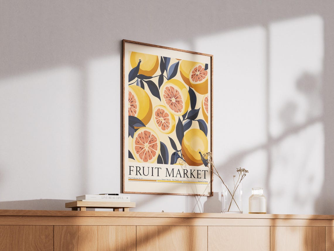 Pomelo Fruit Market, Modern Abstract Kitchen Art Print - Image 2