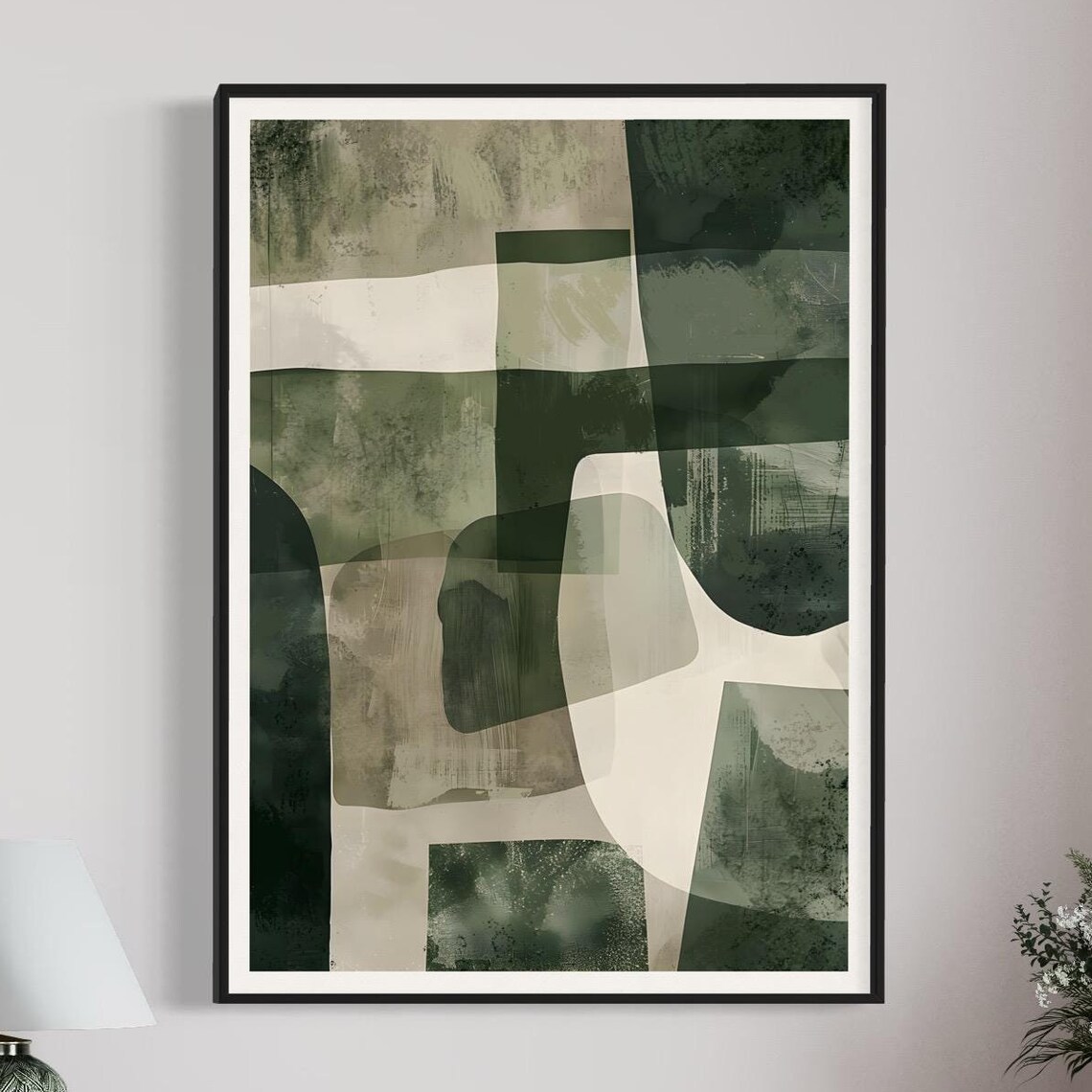 Green Beige Abstract Print Contemporary Minimalist Shape Painting Modern Home Gift Geometric Pattern Artwork Sophisticated Art Neutral Tones