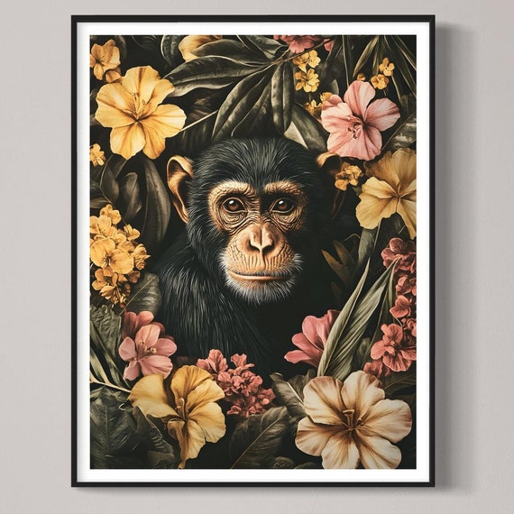 Chimpanzee Portrait, Vintage Wildlife Art Print