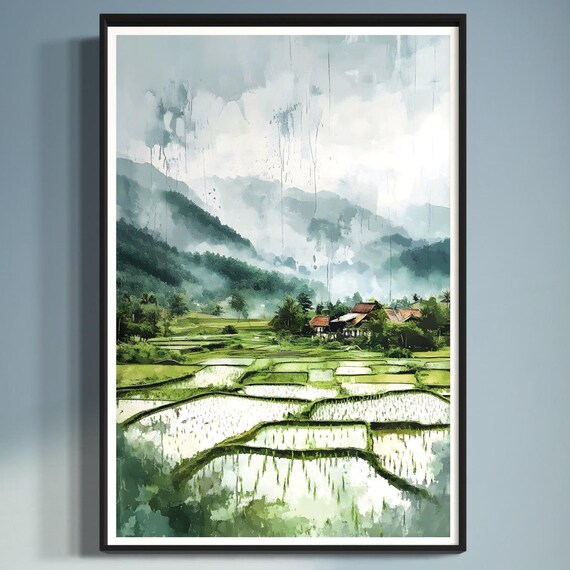 Sapa Vietnam Mountain Art Print Traditional Vietnamese Artwork Rice Fields Sapa Travel Souvenir Gift Home Rice Paddies Painting Wall Decor