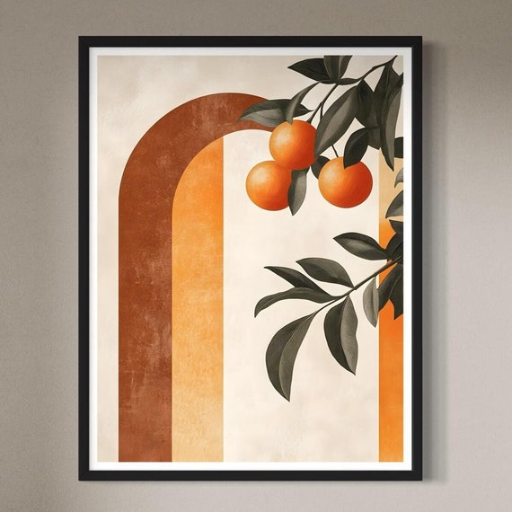 Orange Branch Modern Kitchen Art Print, Botanical