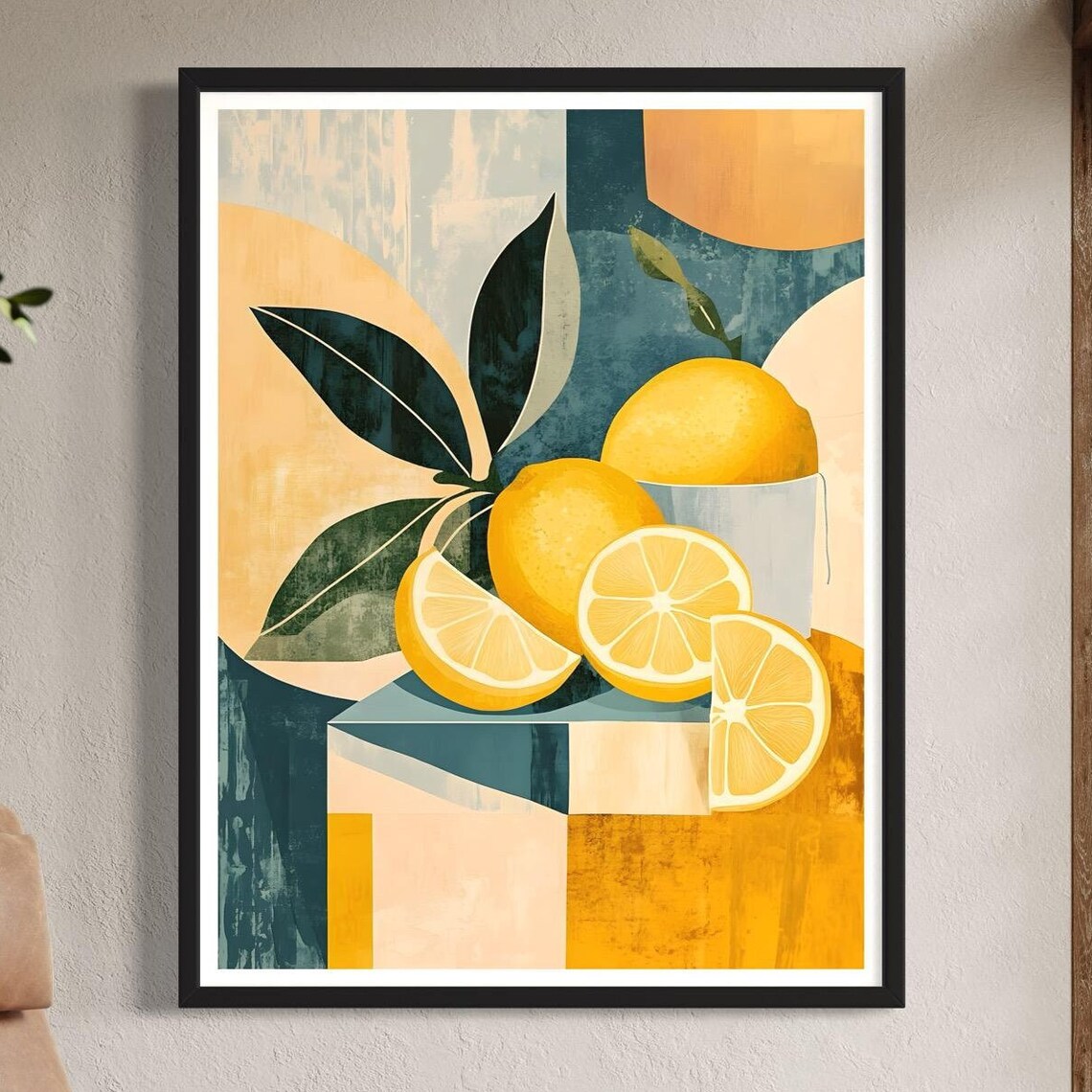 Lemon Abstract Mediterranean Kitchen Art Print