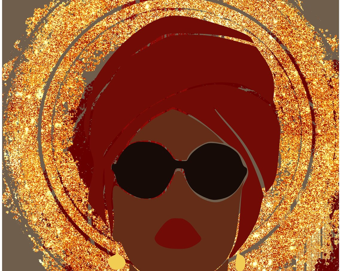 Golden Halo Woman With Red Headwrap Sunglasses Luxury Art Poster - Image 2