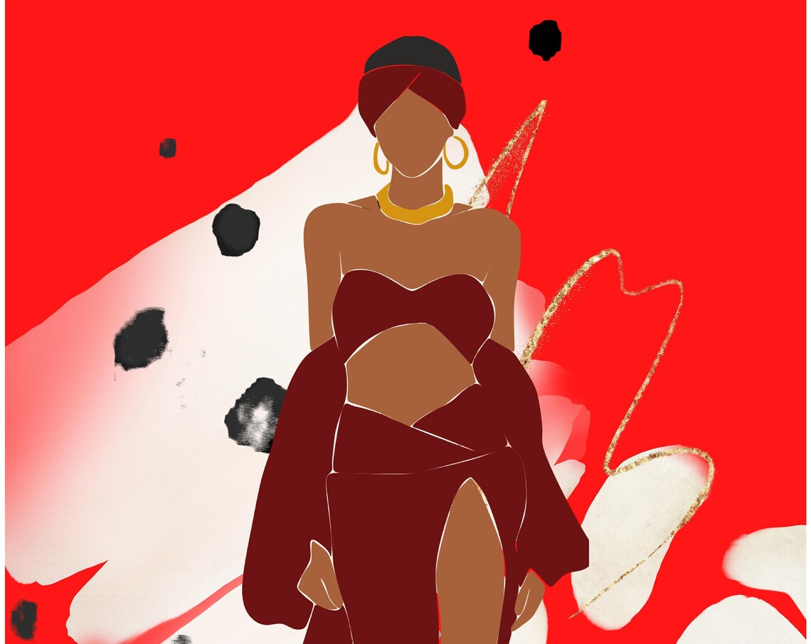 Fashion Woman Red Dress Bold Red Background Glamour Art Poster - Image 4