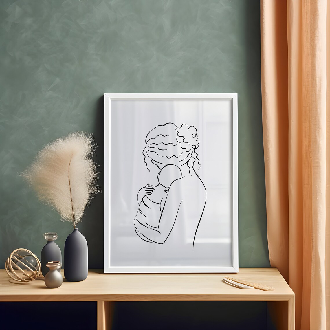 Mom And Newborn Line Art Drawing Minimalist Motherhood Poster - Image 2