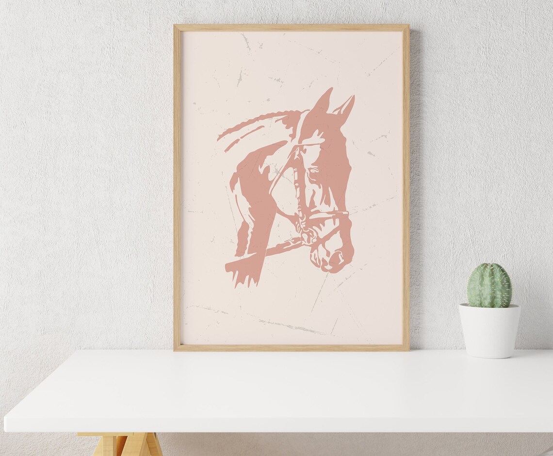 Blush Pink Horse Silhouette on Cream Modern Farmhouse Wall Art - Image 2