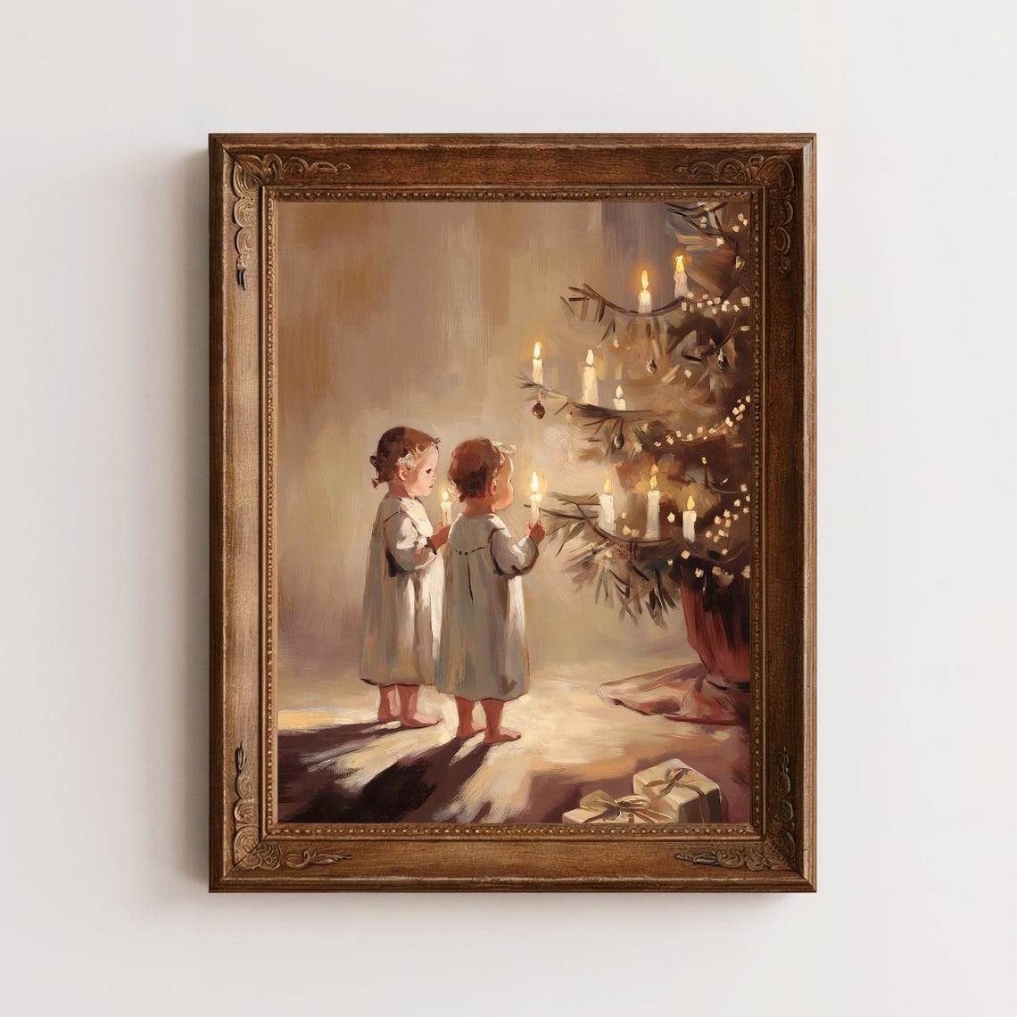 Vintage Children With Candles by Christmas Tree Night Poster - Image 4