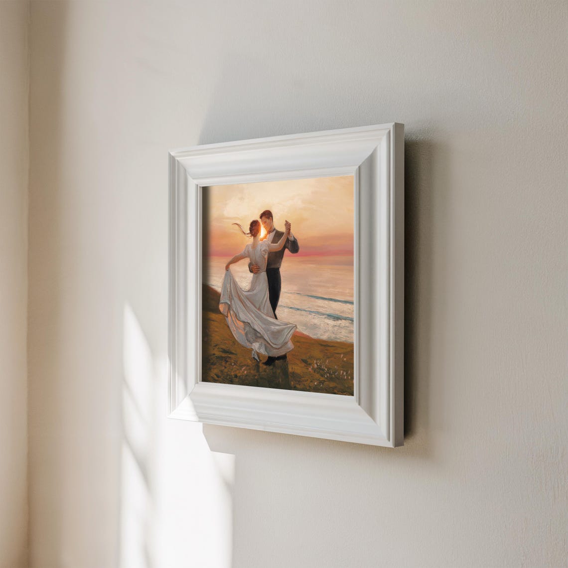 Couple Twirling Sunset Beach Dance Romantic Impressionist Art Poster - Image 3