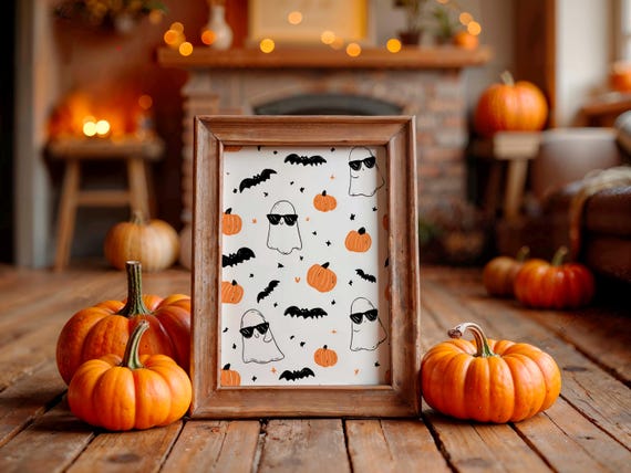 Cool Ghosts With Sunglasses Bats Pumpkins Pattern Halloween Poster