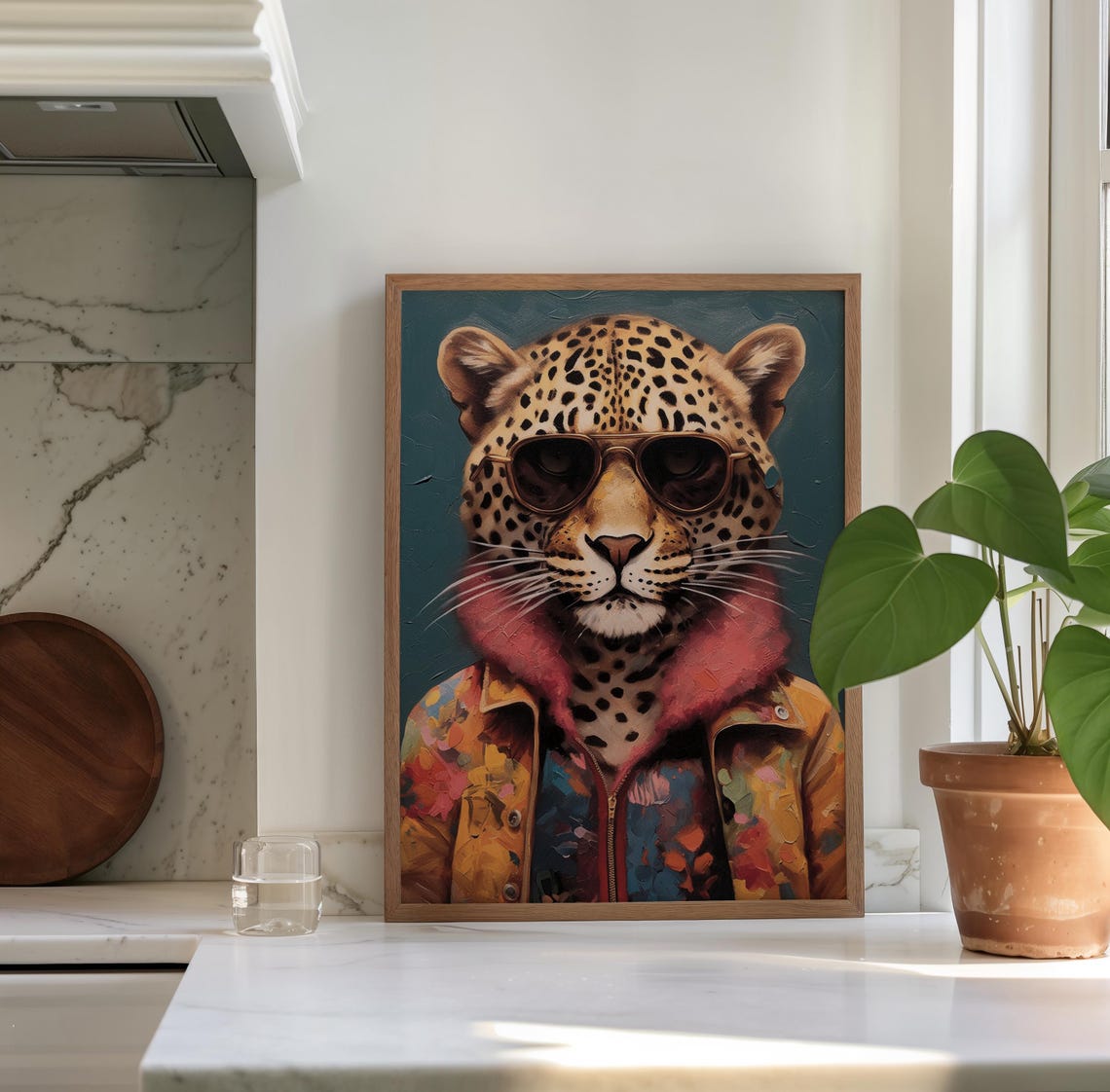 Cool Leopard in Aviator Sunglasses and Retro Jacket Fashion Art Poster - Image 3