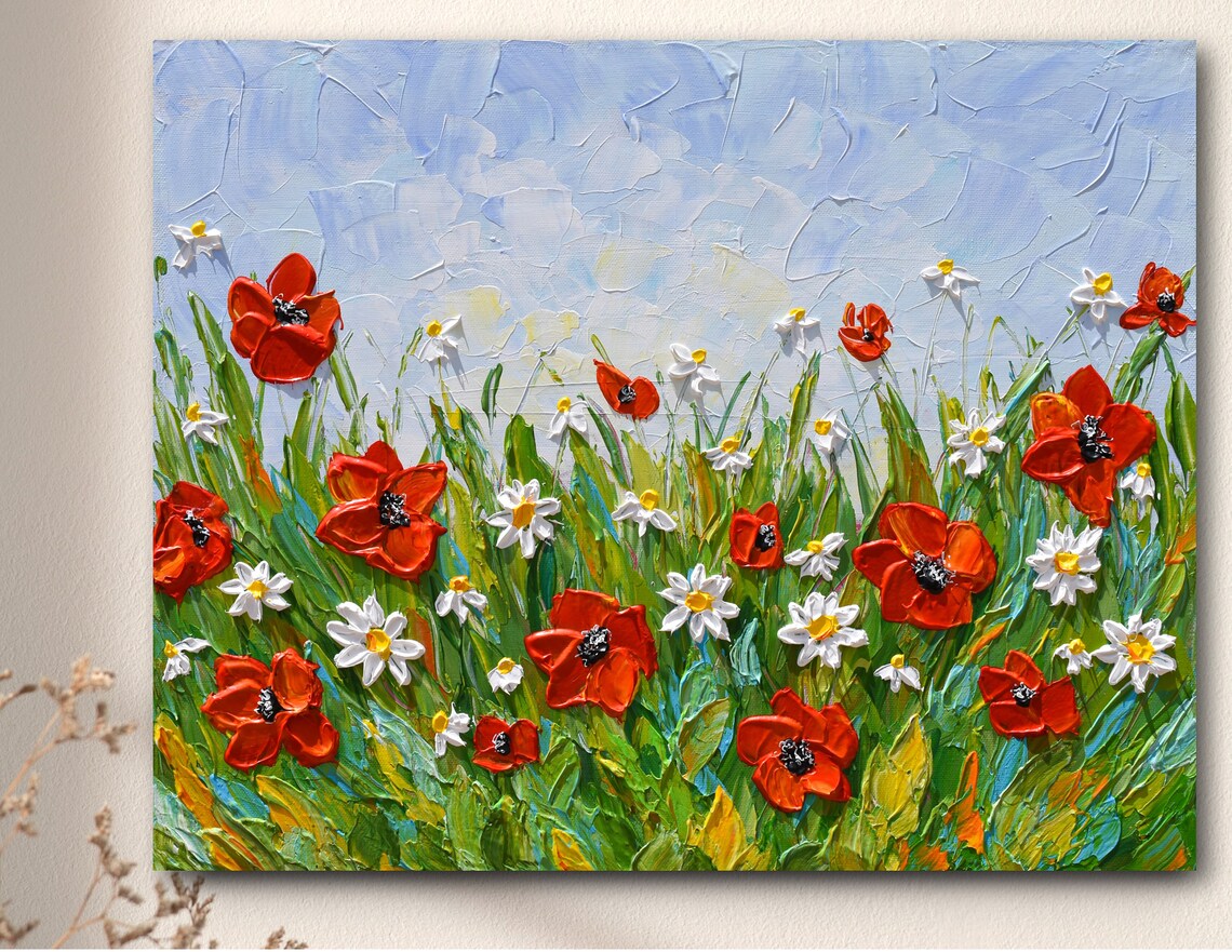 Poppies and Daisies Wildflower Meadow Art Print