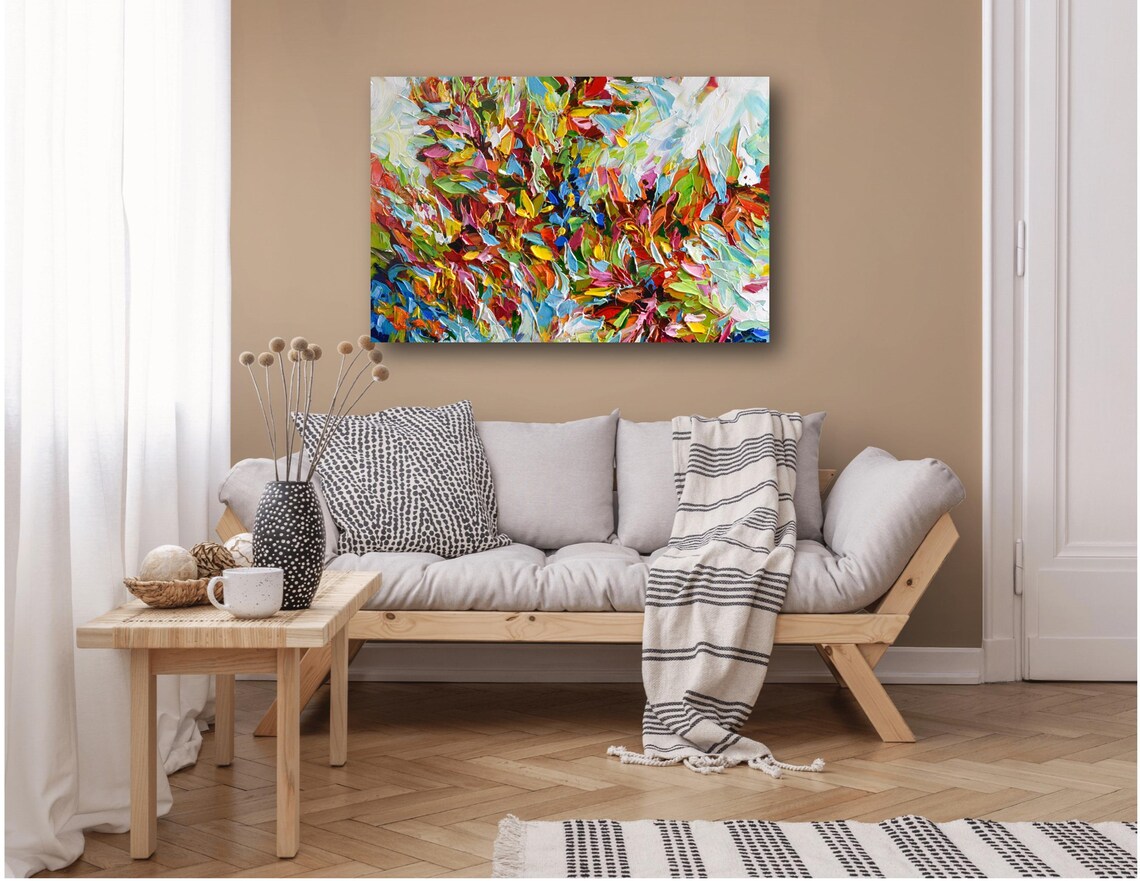 Abstract Autumn Leaves Red Orange Yellow Palette Knife Art Print - Image 2