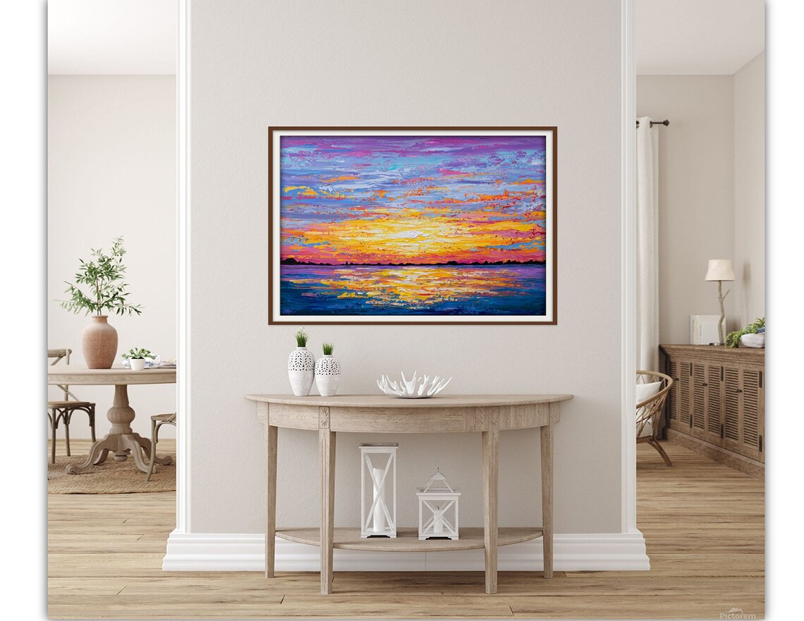 Sunset Seascape Art Print, Purple Sky Ocean Scene - Image 3