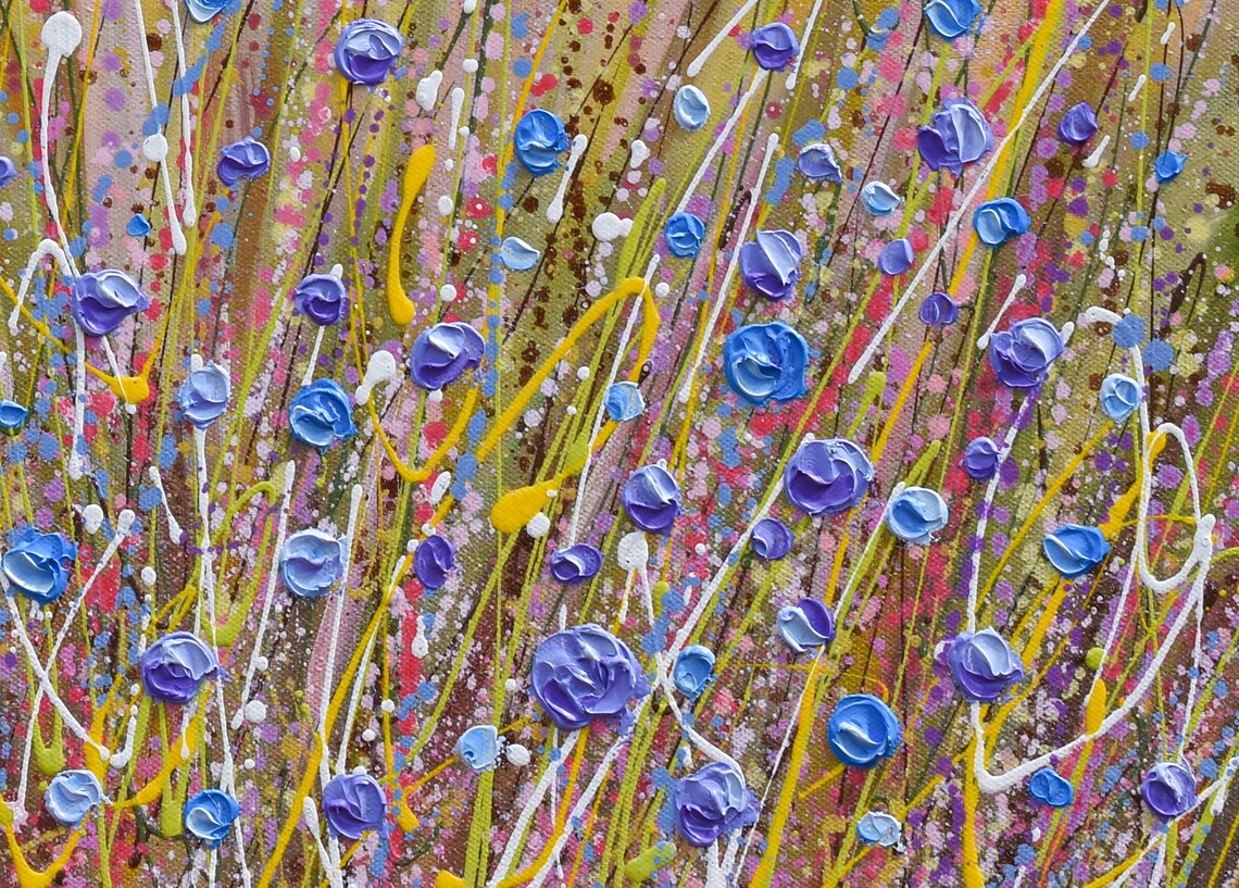 Purple Wildflowers Field Painting Blue Blooms Lavender Sky Art Print - Image 3