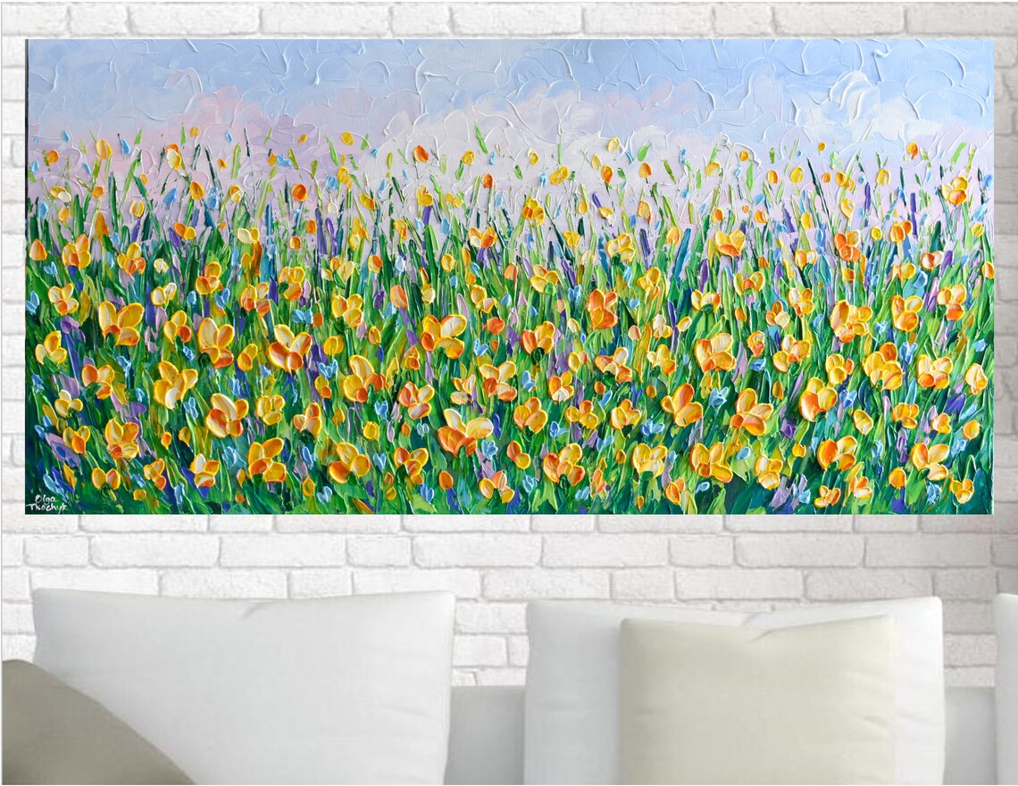 Yellow Wildflower Meadow Impressionist Art Print