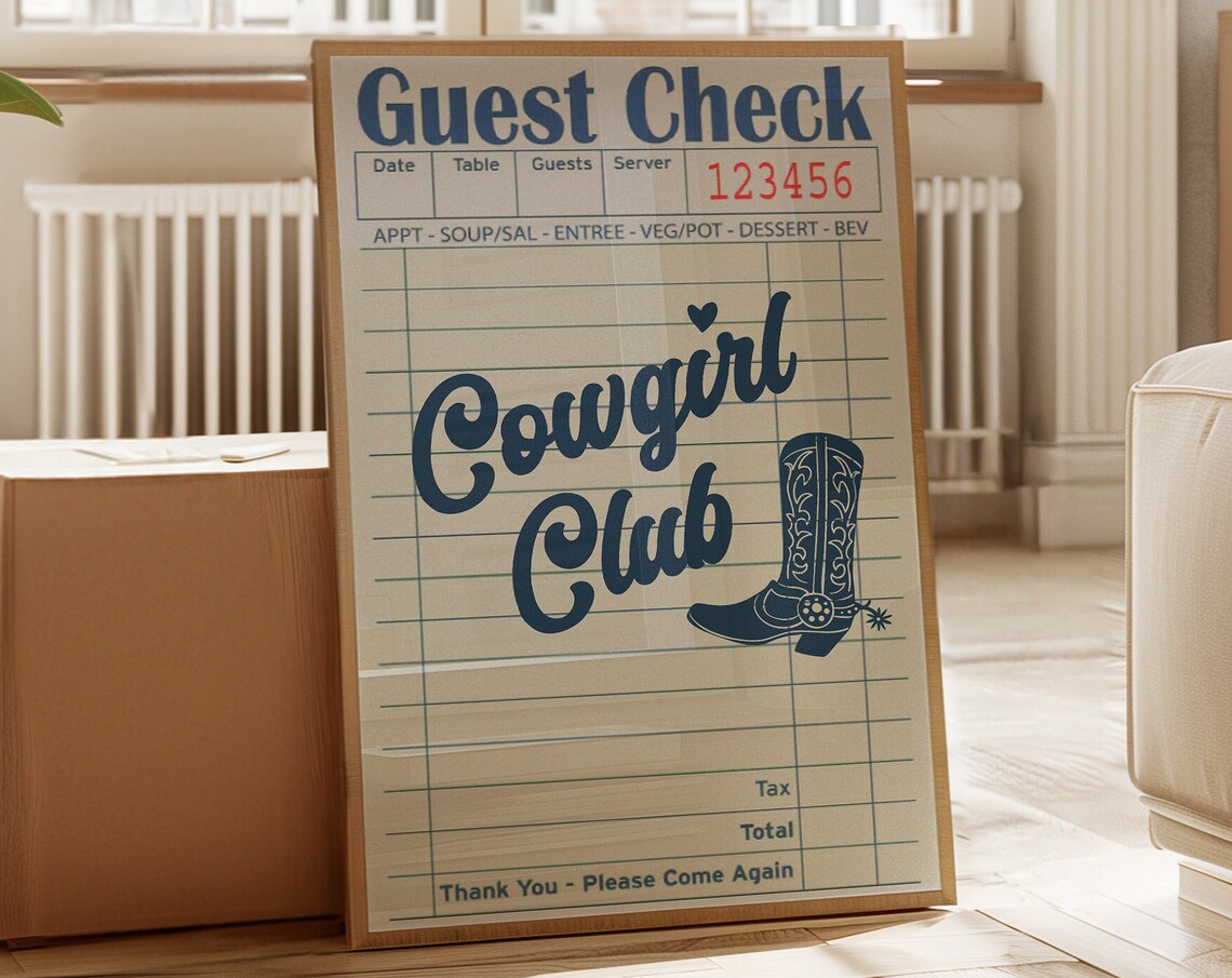 Cowgirl Club Boot Spur Guest Check Retro Western Wall Poster