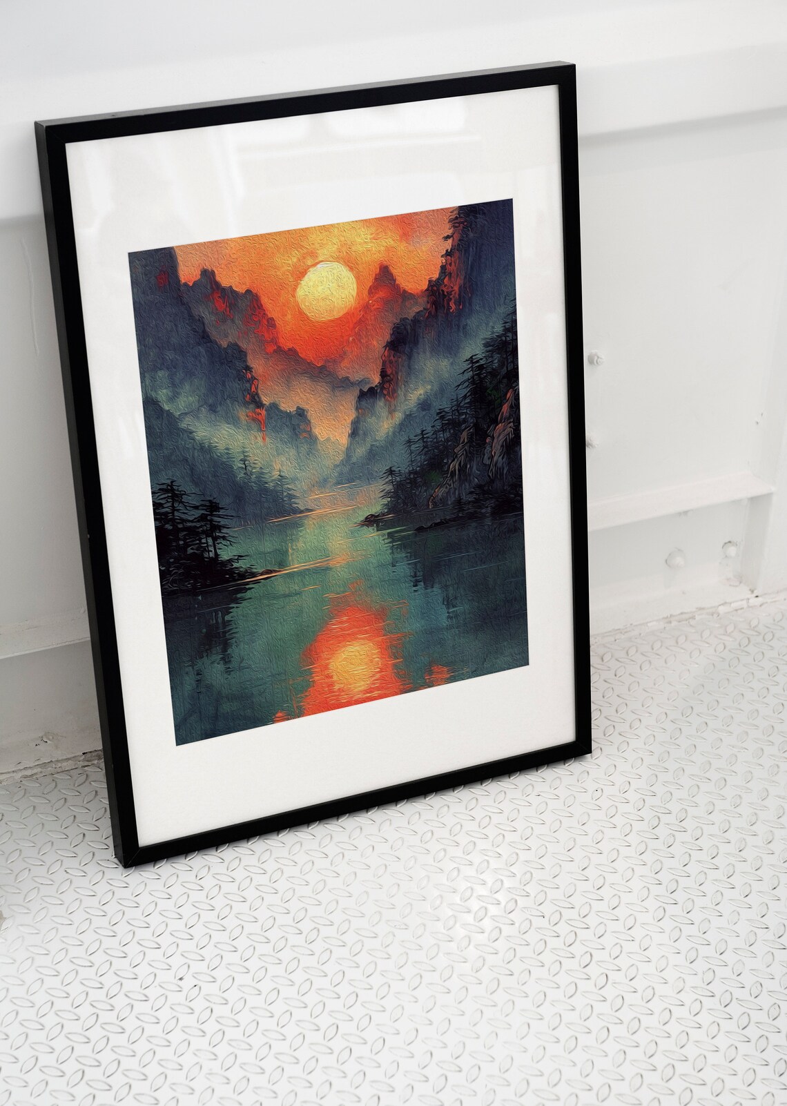 Sunset Lake Painting, Golden Horizon Art Print